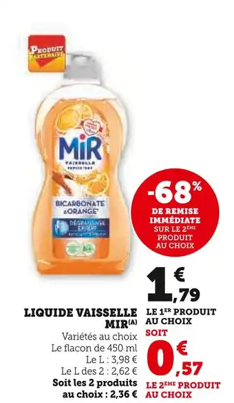 Super U MIR Liquide vaisselle offre