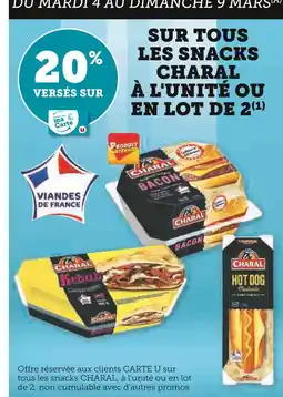 Super U CHARAL 20% versés sur ma carte u sur tous les snacks charal à l'unité ou en lot de 2 offre