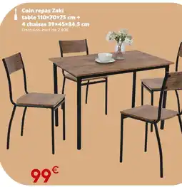 Maxi Bazar Coin repas Zaki table 110x70x75 cm + 4 chaises 39x45x84,5 cm offre