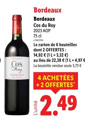 Lidl Cos du Roy Bordeaux 2023 AOP offre