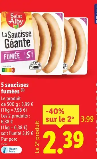 Lidl SAINT ALBY 5 saucisses fumées offre