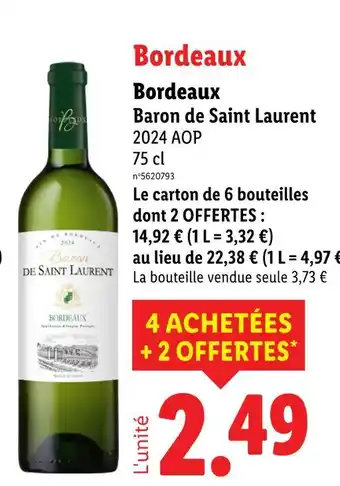 Lidl Baron de Saint Laurent Bordeaux 2024 AOP offre