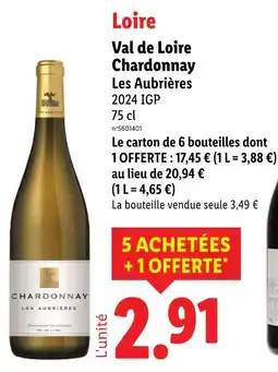 Lidl Les Aubrières Val de Loire Chardonnay offre