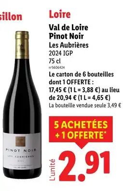 Lidl Les Aubrières Val de Loire Pinot Noir offre