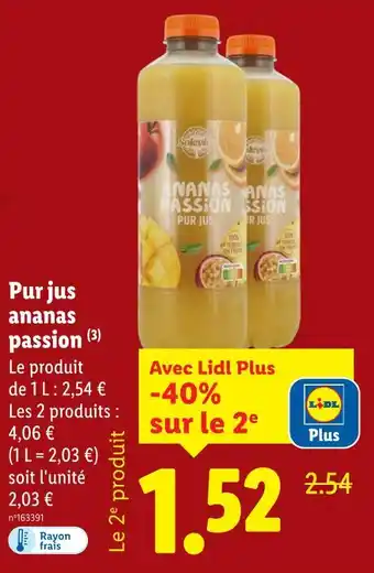 Lidl SOLEVITA Pur jus ananas passion offre