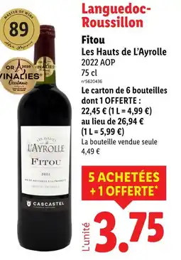 Lidl Cascastel Fitou Les Hauts de L’Ayrolle 2022 AOP offre