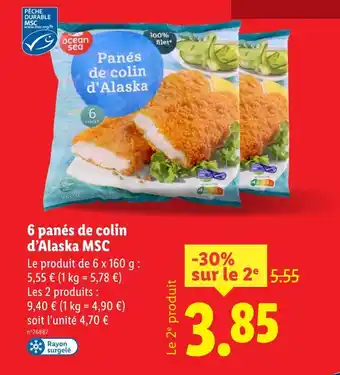 Lidl Ocean Sea 6 panés de colin d'Alaska MSC offre