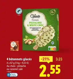 Lidl GELATELLI 4 bâtonnets glacés offre