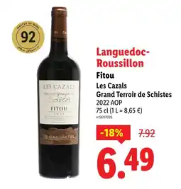 Lidl Les Cazals Languedoc Roussillon Grand Terroir de Schistes 2022 AOP offre