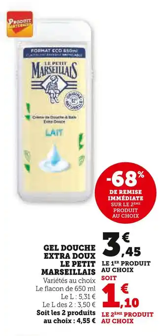 U Express Le Petit Marseillais Gel Douche Extra Doux offre