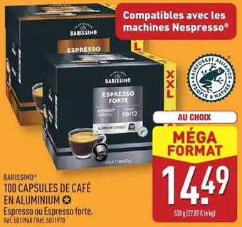 ALDI Barissimo 100 capsules de café en aluminium offre