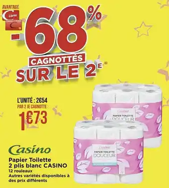 Casino Supermarchés Papier toilette 2 plis blanc CASINO offre