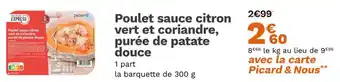 Picard Poulet sauce citron vert et coriandre, purée de patate douce offre