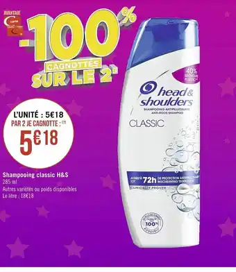 Casino Supermarchés Shampooing Classic H&S offre