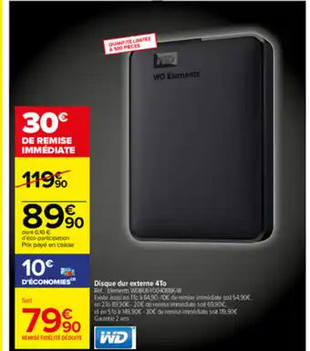 Carrefour Disque Dur Externe 4To offre