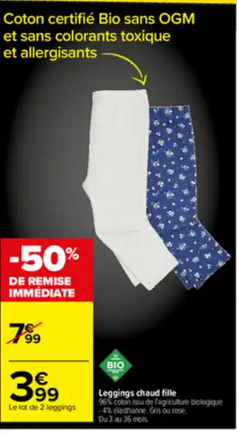 Carrefour Leggings Chaud Fille offre