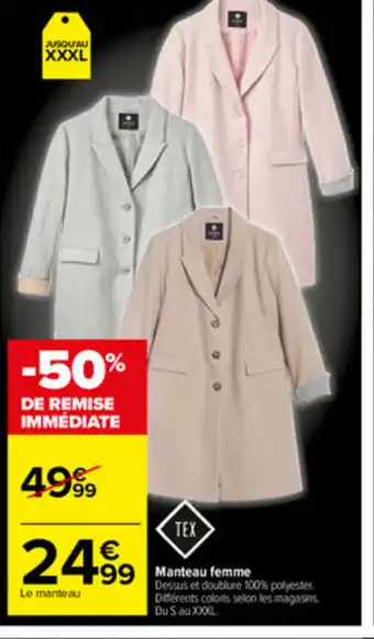 Carrefour Manteau Femme offre