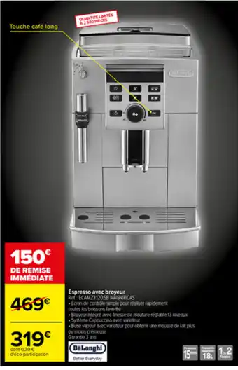 Carrefour Espresso Avec Broyeur offre
