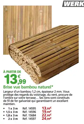 Provence Outillage WERKA PRO Brise vue bambou naturel offre