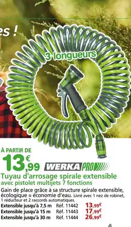 Provence Outillage WERKA PRO Tuyau d'arrosage spirale extensible avec pistolet multijets 7 fonctions offre