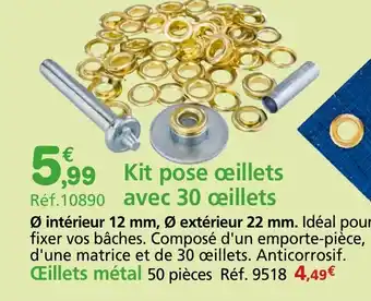 Provence Outillage Kit pose œillets Réf.10890 avec 30 œillets offre