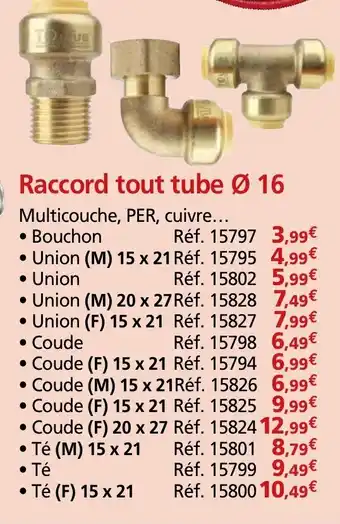 Provence Outillage Raccord tout tube Ø 16 offre