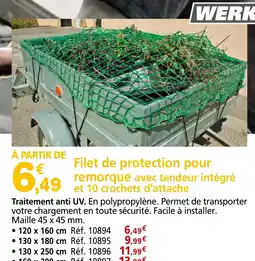 Provence Outillage WERKA PRO Filet de protection pour remorque avec tendeur intégré et 10 crochets d'attache offre