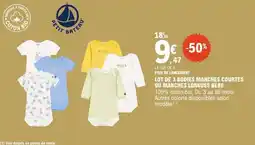 E.Leclerc Lot de 3 bodies manches courtes ou manches longues bebe offre