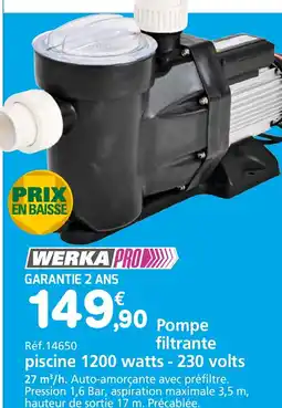 Provence Outillage WERKA PRO Pompe piscine 1200 watts - 230 volts offre