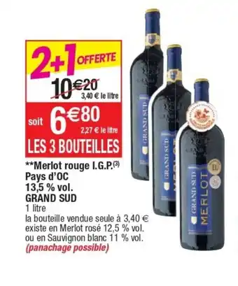 Cora x Carrefour Merlot Rouge I.G.P. Pays D'Oc 135,5& Vol. Grand Sud offre