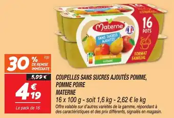 Netto MATERNE Coupelles sans sucres ajoutés pomme, pomme poire offre