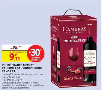 Intermarché Vin de france merlot cabernet sauvignon rouge cambras offre