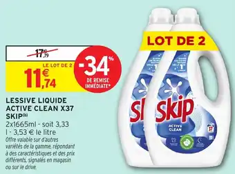 Intermarché Lessive liquide active clean x37 skip offre