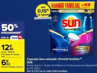 Carrefour Market SUN Capsules lave-vaisselle <<Format familial»> offre