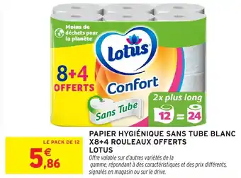 Intermarché Papier hygiénique sans tube blanc x8+4 rouleaux offerts lotus offre