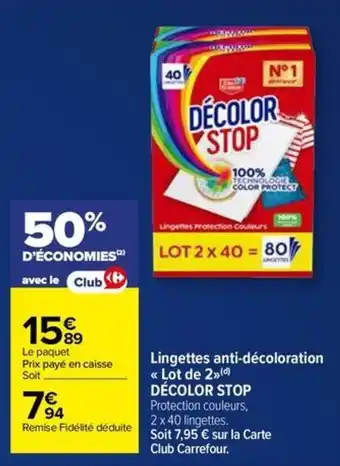 Carrefour Market DÉCOLOR STOP Lingettes anti-décoloration lot de 2 offre