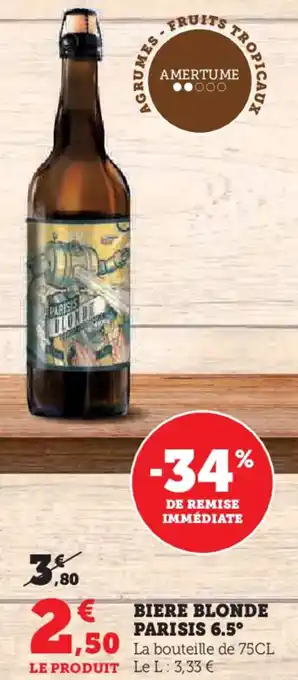 Hyper U Biere blonde parisis 6.5° offre