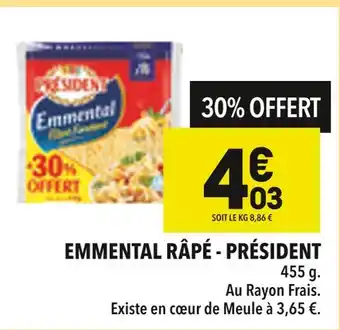 Supeco PRÉSIDENT Emmental râpé offre