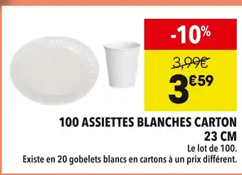 Supeco 100 assiettes blanches carton 23 cm offre