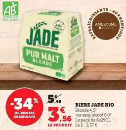 Hyper U Biere jade bio offre