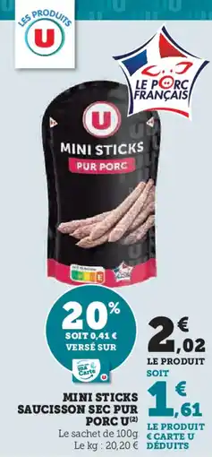 Hyper U Mini sticks saucisson sec pur porc u offre