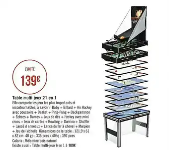 Géant Casino Table Multi Jeux 21 En 1 offre
