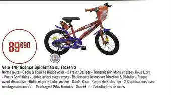 Géant Casino Vélo 14p Licence Spiderman Ou Frozen 2 offre