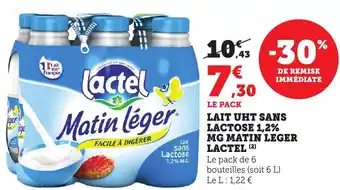 Maximarché Lait uht sans lactose 1,2% mg matin leger lactel offre