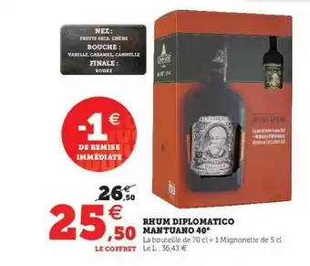 U Express Rhum Diplomatico Mantuano 40° offre