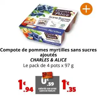 Coccinelle Express Compote de pommes myrtilles sans sucres ajoutés CHARLES & ALICE offre