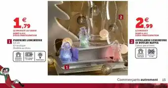 Super U Figurine Lumineuse, Guirlande Lumineuse 10 Boules Raffia offre
