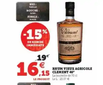 Super U Rhum Vieux Agricole Clément 40° offre