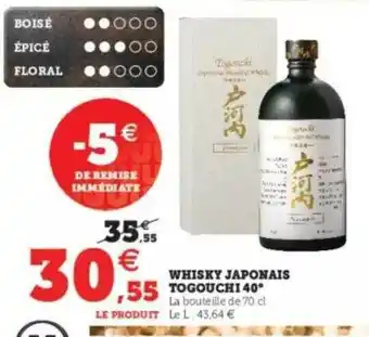 Super U Whisky Japonais Togouchi 40° offre