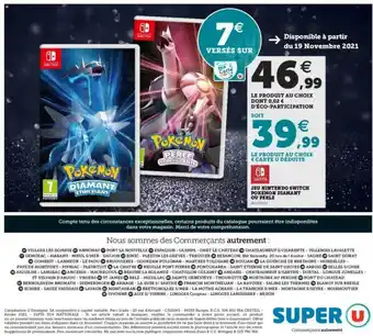 Super U Jeu Nintendo Switch Pokémon Diamant Ou Perle offre